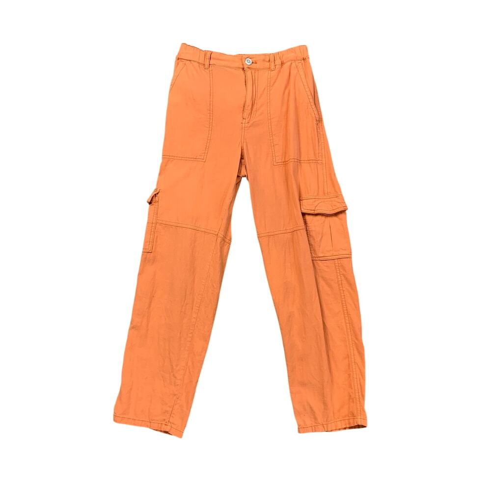 Pilcro Pants Womens XS Kumquat Linen Blend Cargo Utility Pockets Straight Ankle